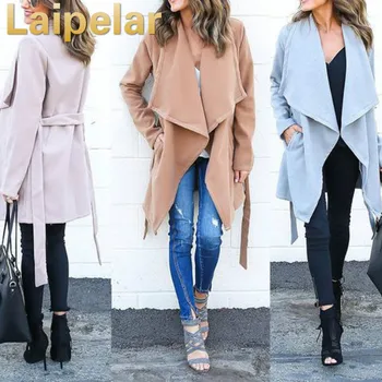 

Women Solid Elegant Trench Long Sleeve Spring New Style Women Fashion Street Wear Long Trench Windbreaker Outwear Laipelar Coat