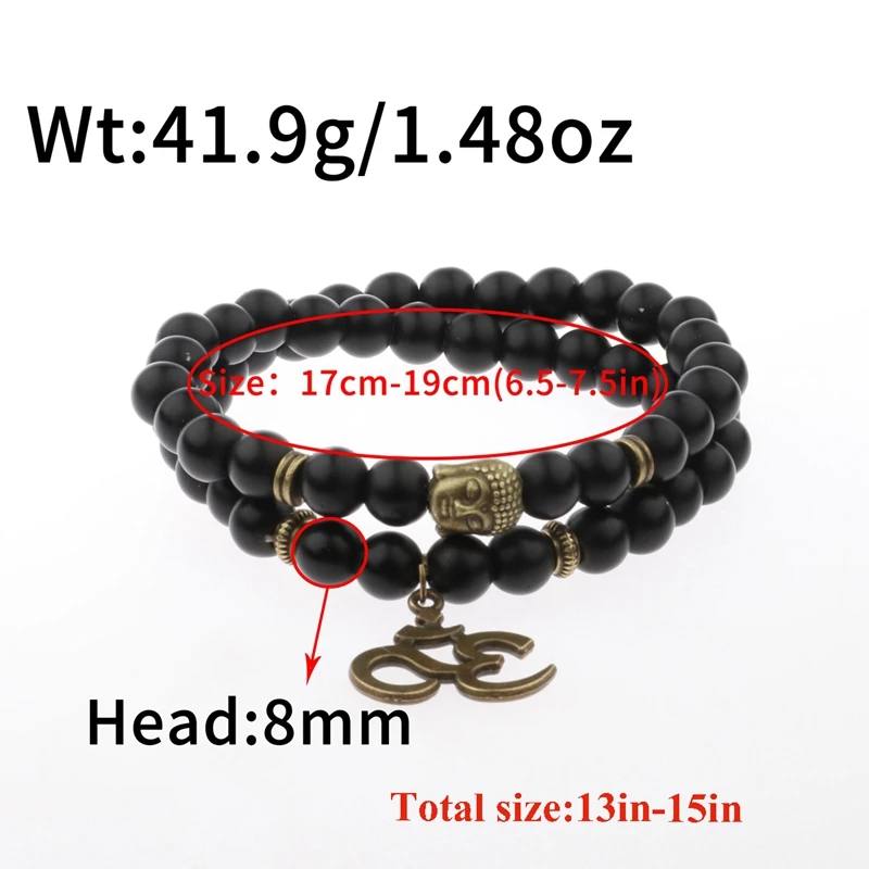 Pulseira Buda Retro Bead para Homens, Pedra Natural, Pulseiras Chakra Pretas, Erkek Bileklik, AB226