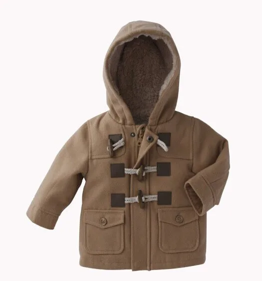 Зимняя теплая одежда для мальчиков Новинка года, Детская верхняя одежда, 2 цвета модное пальто для детей 1-3 лет, плотная одежда для малышей Детская куртка с капюшоном
