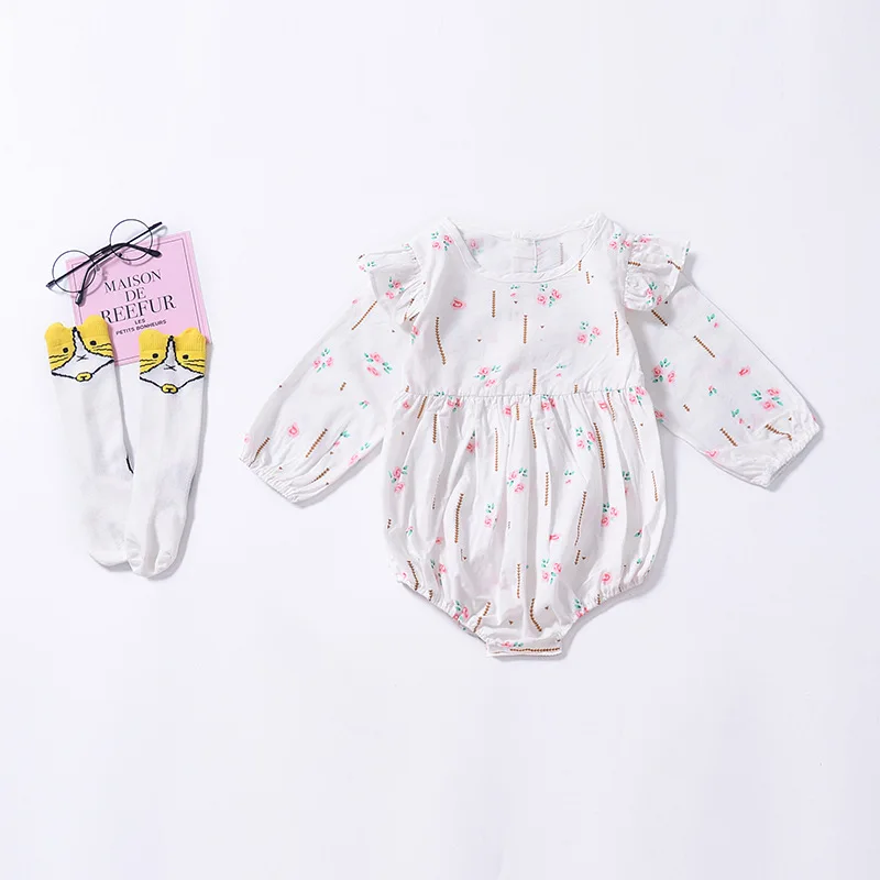 

0-2T baby girl flutter romper print little flower full sleeve clothes for newborn toddler