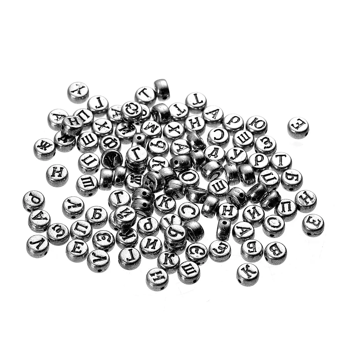 

LASPERAL 400PCs Russian Alphabet Letter Acrylic Beads 7mm Ancient Gold Silver Color Random Mix Round Beads For Jewelry DIY