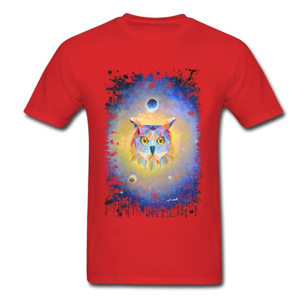 Geometric owl Men's 2018 New Cool Tops Shirt O-Neck Labor Day Pure Cotton Tshirts Birthday Short Sleeve Tops & Tees Geometric owl red