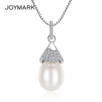 

Simple Classic Style Zircon Pave End Cap Natural Pearl Pendant 925 Sterling Silver Necklace For Elegant Women JPN325