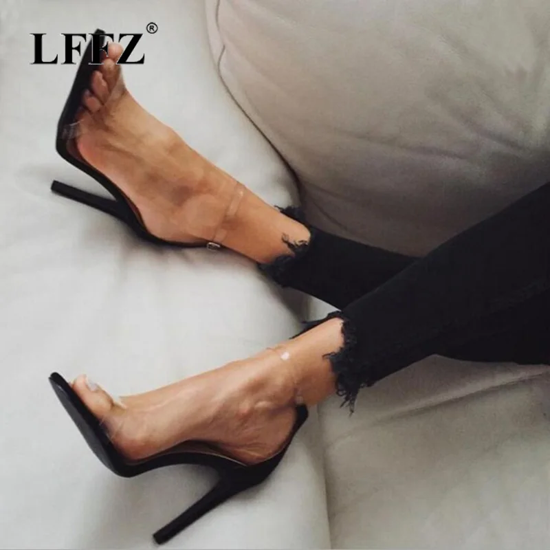 Meilleur Lzzf 2018 PVC Femmes Plate Forme Sandales Clair Haute Talons Étanche Femelle Transparent Peep Toe De Mariage Chaussures Sandalia Feminina
