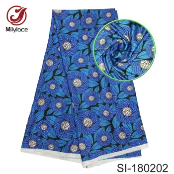 

New coming african wax pattern digital printed silk fabric multi color design african silk fabric for dress SI180202