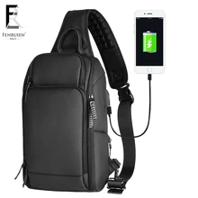 FENRUIEN, черный нагрудный пакет, мужская повседневная сумка через плечо, зарядка через usb, нагрудная сумка, водоотталкивающая дорожная сумка-мессенджер для мужчин