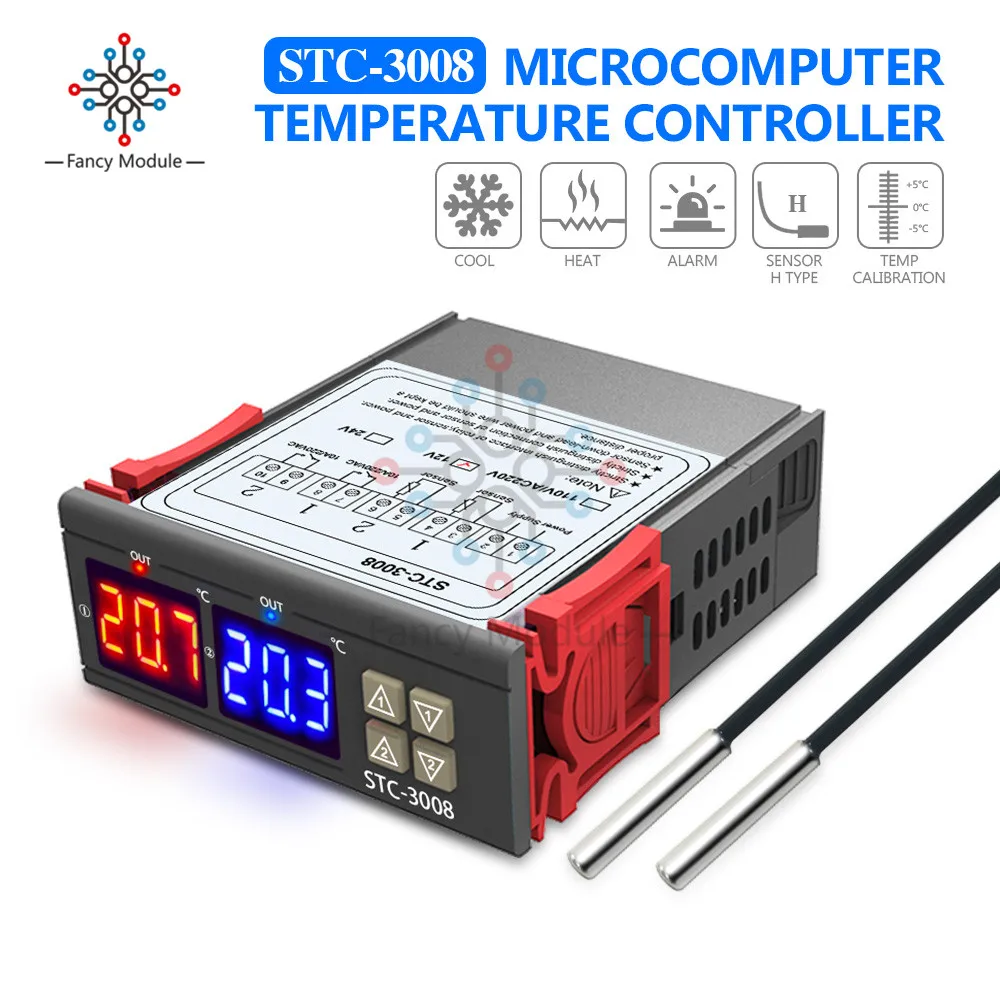Двойной цифровой регулятор температуры 12 В 24 в 110 В 220 В термостат терморегулятор инкубатор зонд 10 А охлаждение нагрева два реле