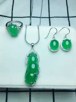 

C38#925 silver inlaid natural chalcedony set, the jade face is clean and translucent