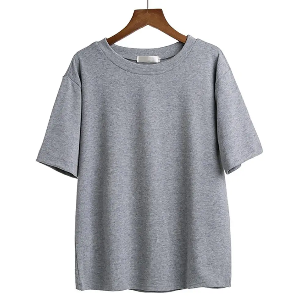 النساء بسيطة بلون تي شيرت الصيف يا الرقبة قصيرة الأكمام المحملة القمصان عارضة فضفاضة المحملة قمم القطن الأبيض الإناث T قمصان