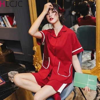 

Summer Women Simple Comfortable Cotton Cute Pajama Short Sleeve Sleepwear Suit Girl Pyjama Set Womens Nightshirt Sets Outwear