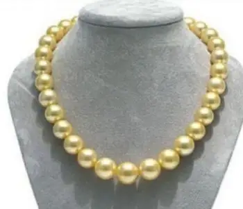 

free shipping 11-12 mm Natural round south sea golden pearl necklace 18"