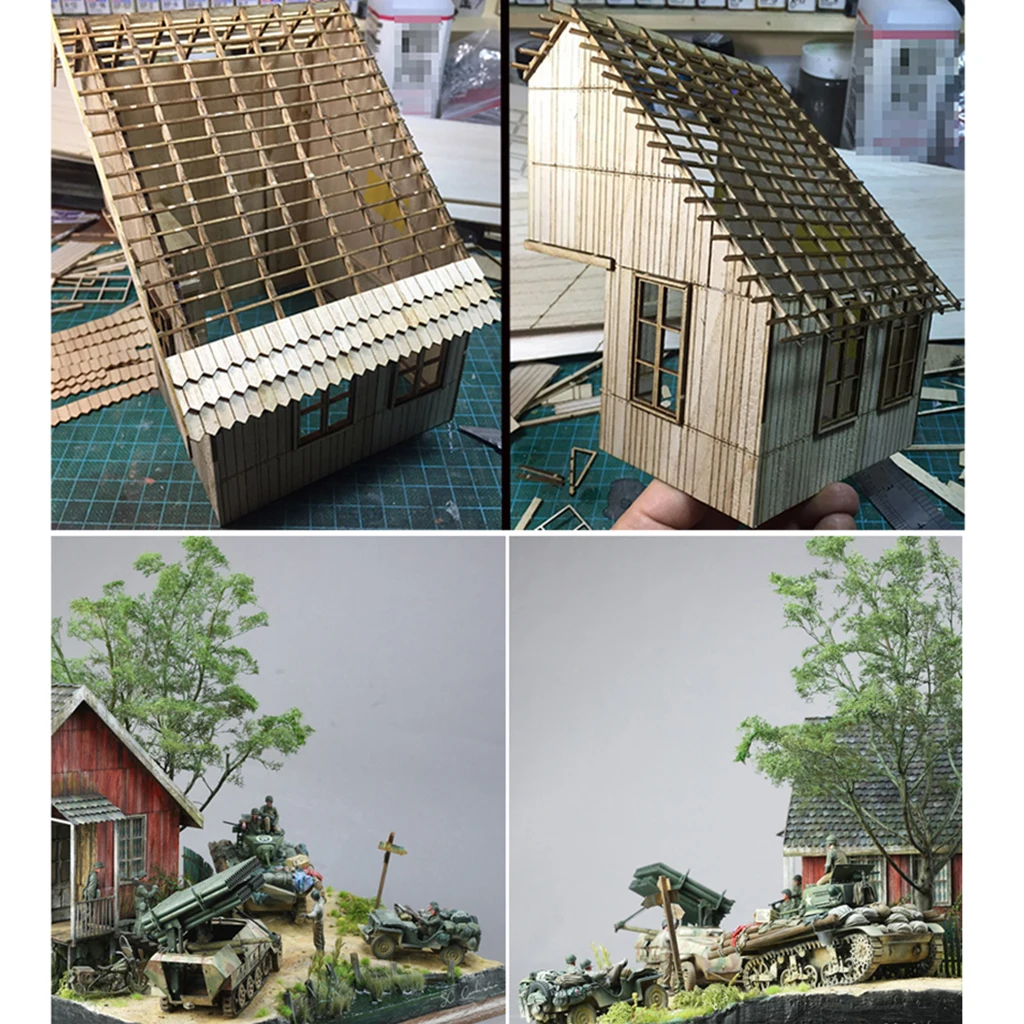 1/35 Scale WWII Soldier Wood Cabin Ruined Corner War House Model Layout DIY