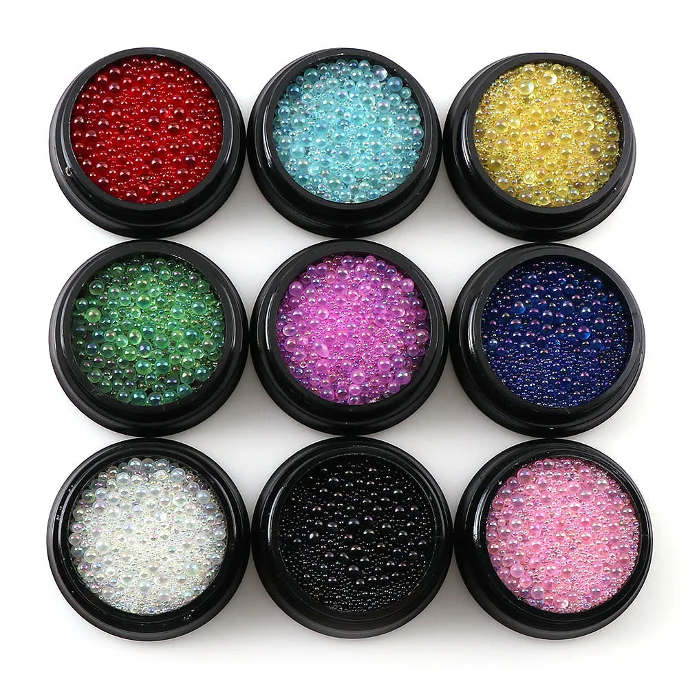 

1 Box Mix Size 0.6-3mm Mini Caviar Beads Bottom Colorful Green Pink Crystal Glass Beads For DIY UV Gel 3D Nail Art Decorations