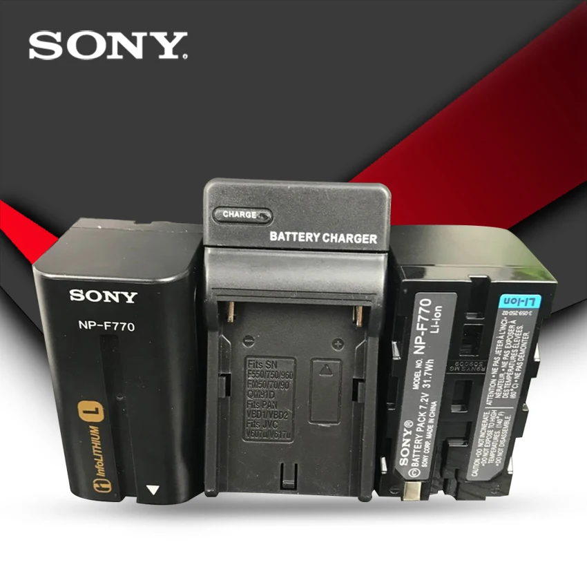 

2pcs Sony Original NP-F770 Battery NP F770 NPF770 F750 CCD-TRV58 TRV110K TRV26E Z1 V1J Z1P DCR-VX2100 FX1 HDR-FX7 + Charger