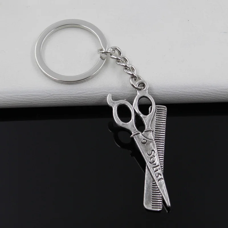 Keychain 24*53mm barber scissor comb stylist Pendants DIY Men Jewelry