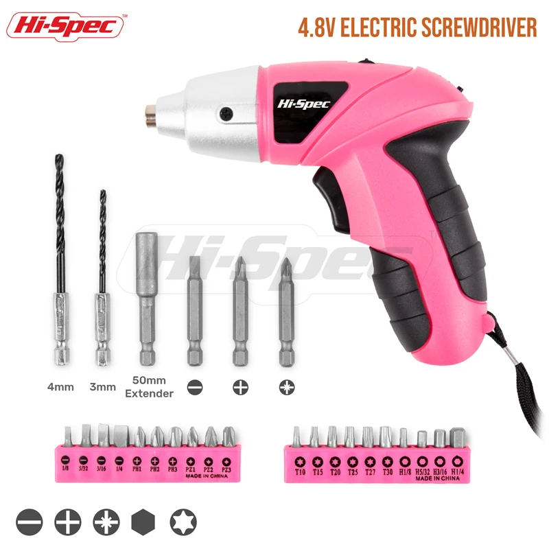 Hi-Spec 27pc 4.8V Electric Screwdriver LED Work Light Cordless Screwdriver Rechargable Battery Drill Bit Set Power Tools DT30317 Hi-Spec 27pc 4.8V Electric Screwdriver LED Work Light Cordless Screwdriver Rechargable Battery Drill Bit Set Power Tools DT30317