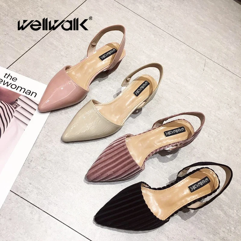Wellwalk Elegant Sandals Women Ankle Strap Heels Shoes Woman Close Toe Sandals Female Block Heels Ladies Chunky Sandals