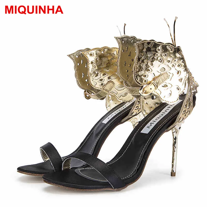 

MIQUINHA Butterfly Wing Ankle Buckle Women Pumps Peep Toe Wedding Party Shoes Luxury Brand Bling Runway Super Star Hot Lady Shoe