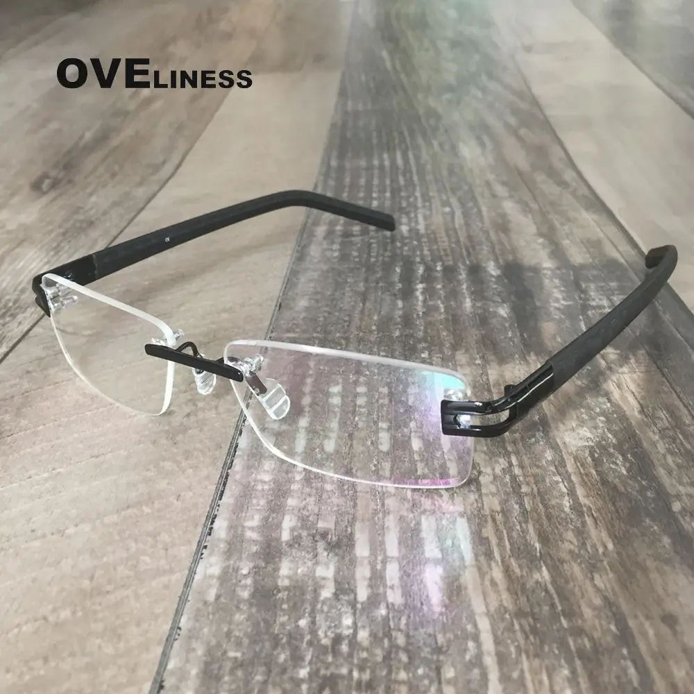 Рецепт очки Оптические очки frame Мужчины без оправы очки кадров для мужчин зрелище оправы очки от близорукости - Цвет оправы: Black