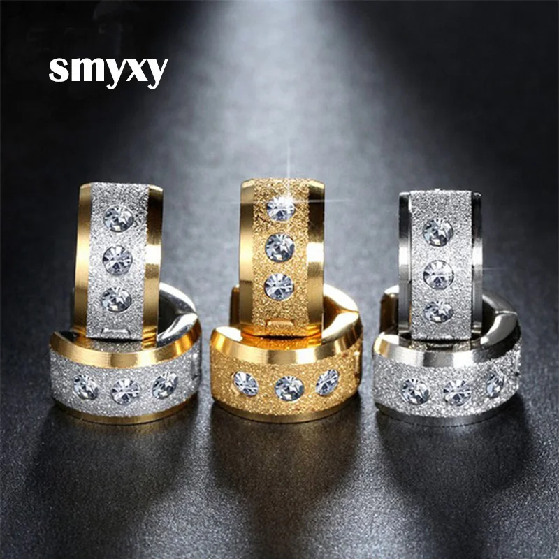

Women Anti-allergic titanium/stainless steel buckle earrings tide Inlaid Crystal Single/double color earring punk Unisex jewelry