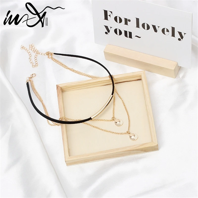 

In-X Multi layer Pendant Necklaces Shell Choker Necklace for Women Gold Chain Tiny Necklace Bohemian Chocker Necklace Jewelry