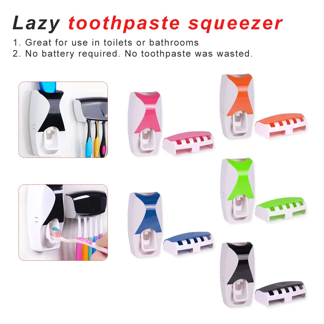 

Automatic Toothpaste Dispenser Dust-proof Toothbrush Holder Wall Mount Stand Bathroom Accessories Set Toothpaste Squeezers Tooth