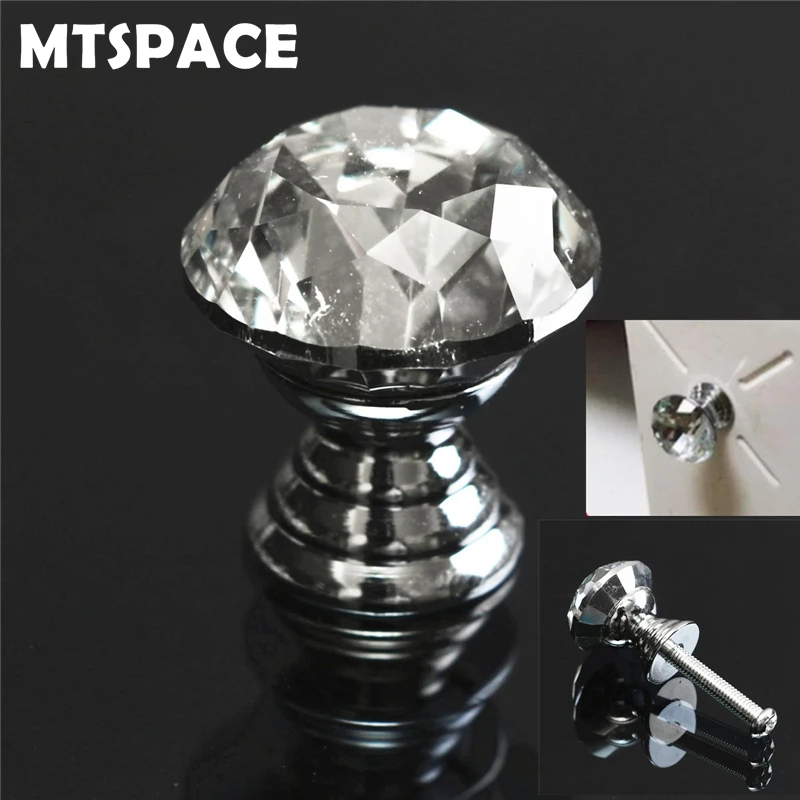 Mtspace 20 30 40 ملليمتر الماس شكل واضح كريستال زجاج الماس قطع مقابض المقابض مطبخ مجلس الوزراء درج الباب المقابض المسمار الأجهزة