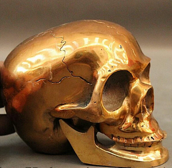 Old Chinese Brass Crafted Human Skull Skeleton human head Statue Sculpture