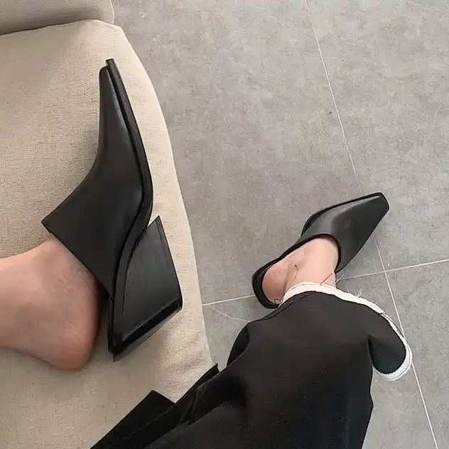 black wedge mules