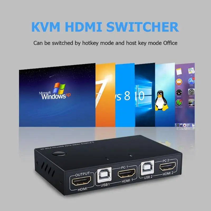ALLOYSEED 2 порта HDMI USB KVM 4K коммутатор разветвитель для обмена монитором клавиатура мышь адаптивный EDID/HDCP дешифрование