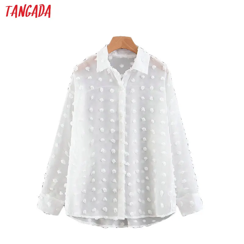Meilleur Tangada femmes chic blanc en mousseline de soie blouse à manches longues col rabattu femme surdimensionné chemises élégant bureau dames hauts SL372