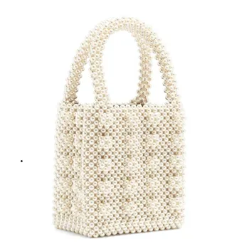 

Pearls Bag Beaded Box Totes Bag Women Party Vintage Handbag 2019 Summer Luxury Brand White Yellow Blue Wholesale Drop Shipping