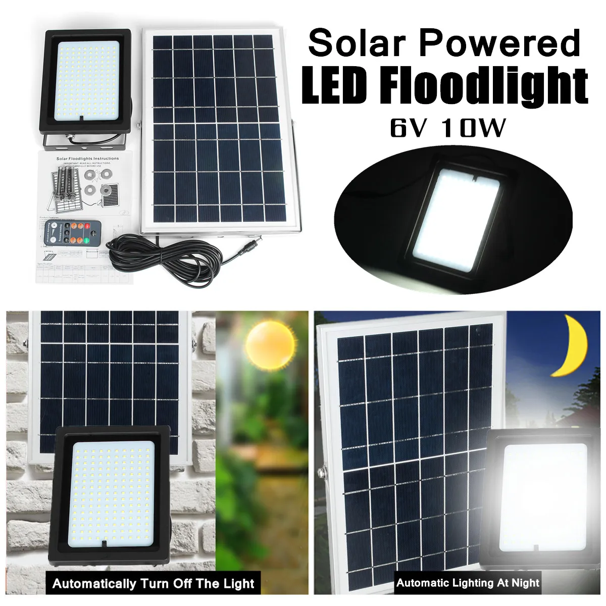 

White 150LED 6V 10W Solar Security Light Sensor Spotlight Floodlight Wall Lamp Outdoor Garden Light Energy Saving Eco-friendly