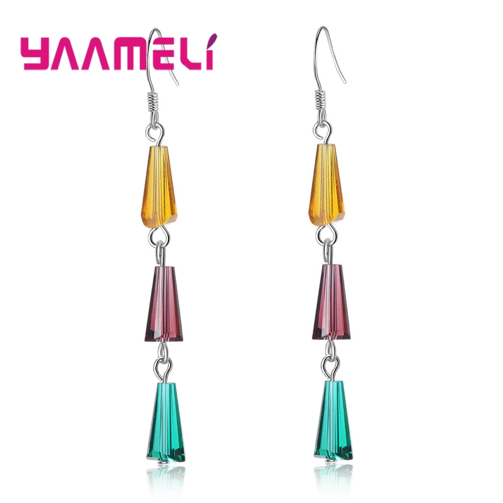 

Hot Sale Coloured Glaze Long Drop Earrings 925 Sterling Silver Glass Personality Elegant Women Ethnic Eardrop Jewelry