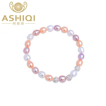 

ASHIQI Genuine Multi Freshwater Pearl Bracelets Natural Pearl 6MM Charm bead for women gift