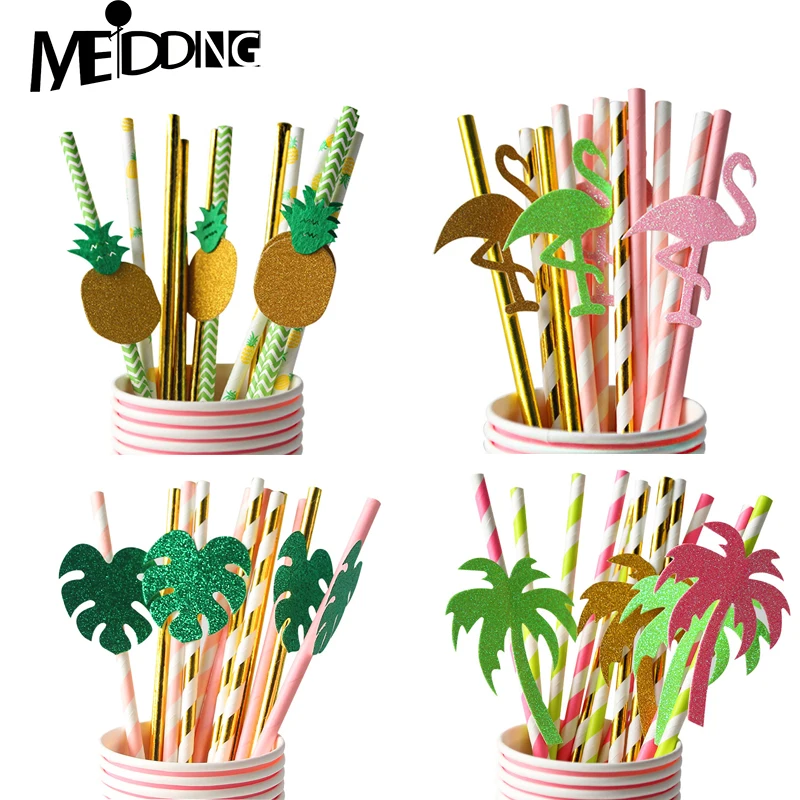 

Flamingo/Monstera/Pineapple/Coconut tree Straws Summer Tropical Theme Party Paper Drinking Straw Kids Birthday Party Decorations