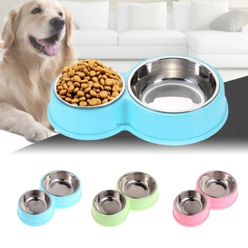 

Safety Pet Feeding Double Bowl With Stainless Steel Combo Dog Bowl Food Water Feeder For Dog Cat Puppy Mar