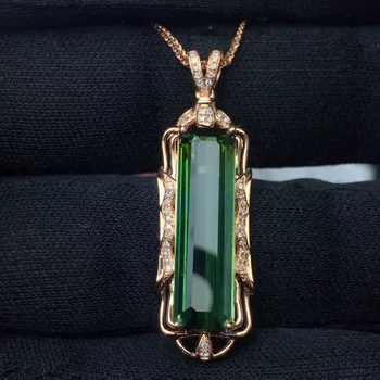 

Fine Jewelry Real Pure 18 K Gold 100% Natural Green Tourmaline 7.1ct Female Diamonds Gemstone Diamond Women's Pendants Necklaces