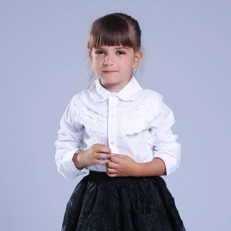 Приталенная блуза для девочек хлопковая одежда рубашки для девочек белая одежда детская мода школьная форма школьные рубашки возраст от 2 до 14