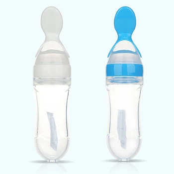 

Baby Newborn Silicone Gel Feeding Bottle Spoon Food Supplement Rice Cereal Spoon Baby Training Feeder