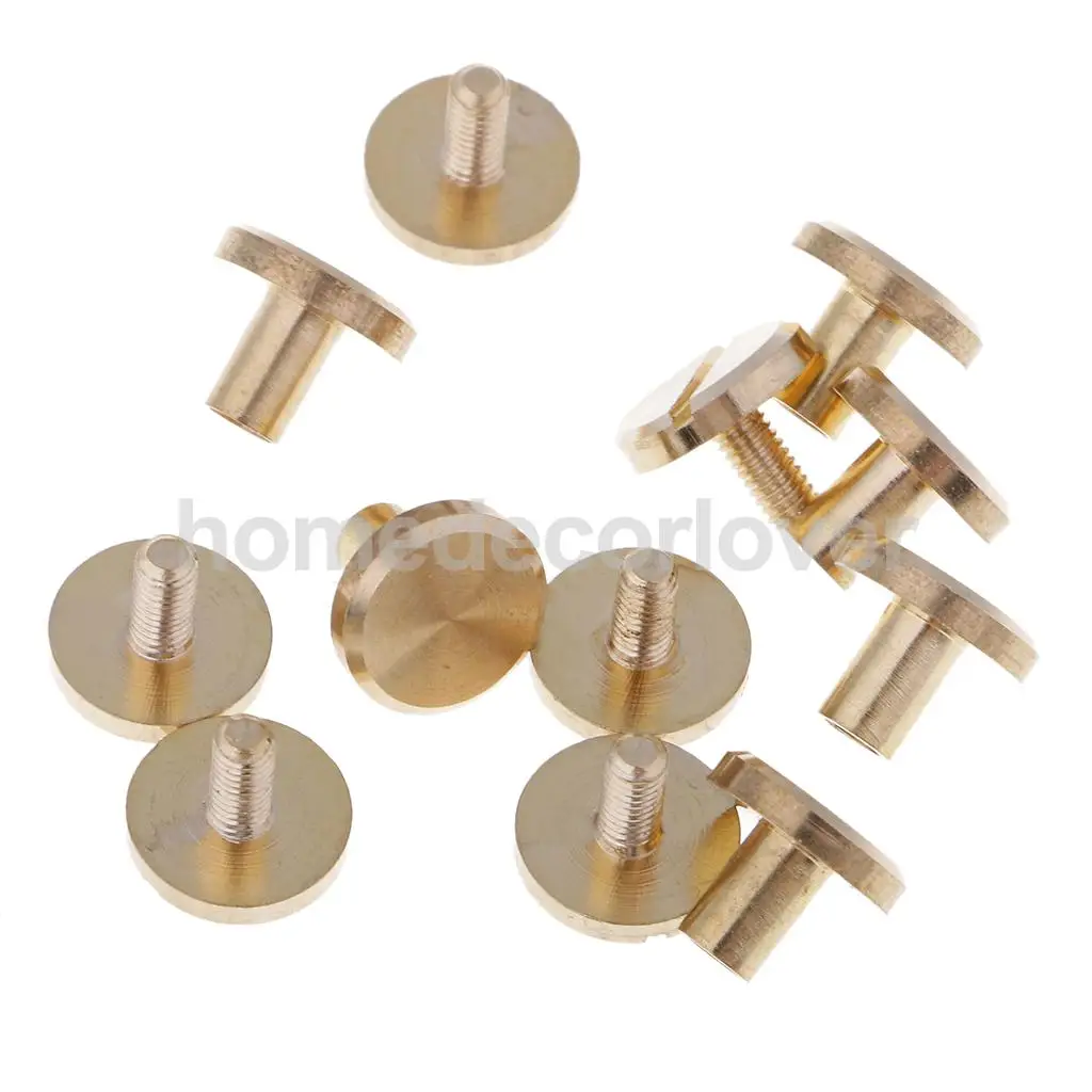 6 Sets Solid Brass Flat Round Head Stud Screwback Leather Craft Chicago Screws
