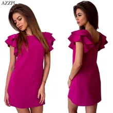 AZZPL 2017 Womens Summer Style Sexy Backless Beach shirt dress Red Green O-neck short sleeve Mini Party Club Dresses Vestidos