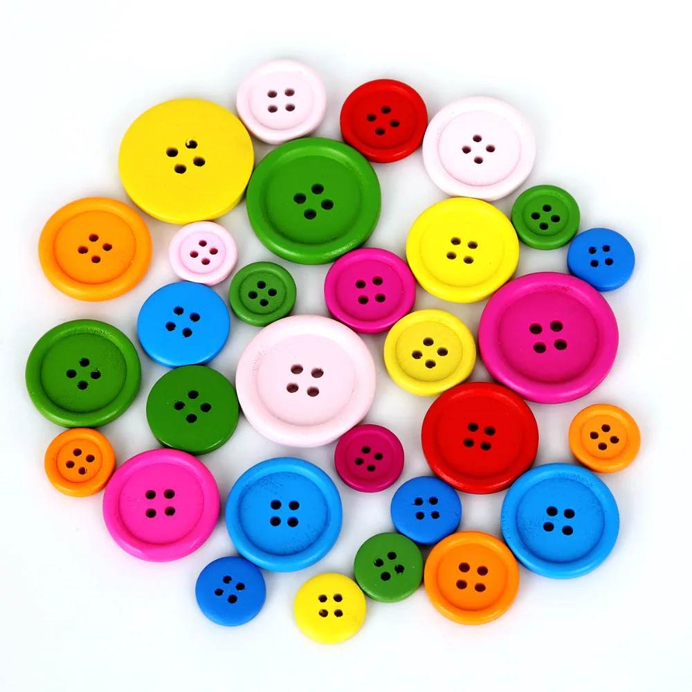 20-100Pcs/lot Four Holes 15/20/25/30mm Random Mixed Color Round Wood Flatback DIY Wooden Buttons Sewing Craft Scrapbooking 4
