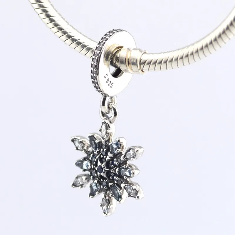 

Fits Brand Bracelet 925 Sterling Silver Beads Ice Snowflake Silver Charm With Clear CZ Fashion DIY Jewelry