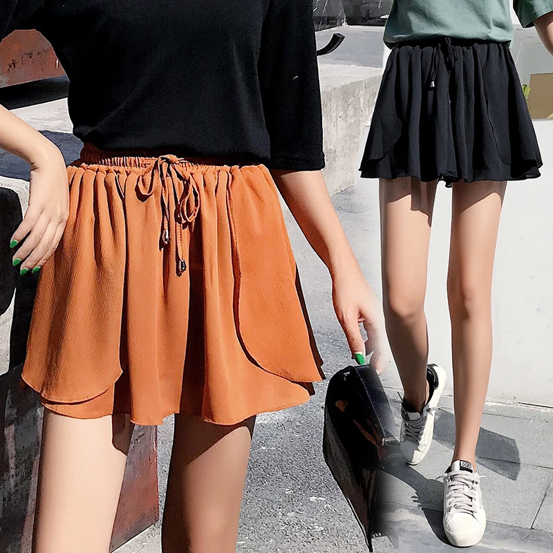 Summer 2018 Women Shorts Skirts Plus Size S - 5XL Women's Mini Chiffon Shorts High Elastic Waist Slim A Line Short feminino