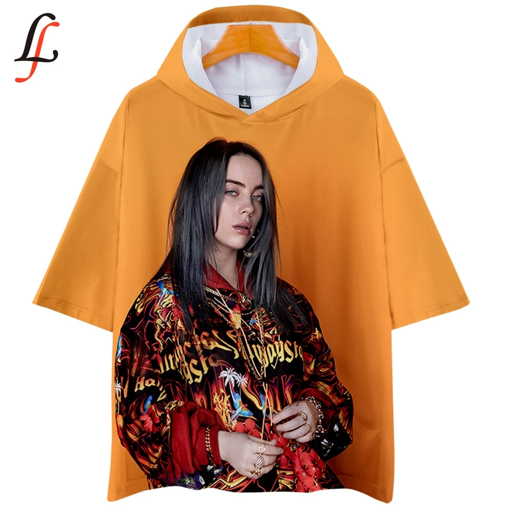 Женская/мужская футболка с капюшоном Billie Eilish Повседневная Уличная коротким