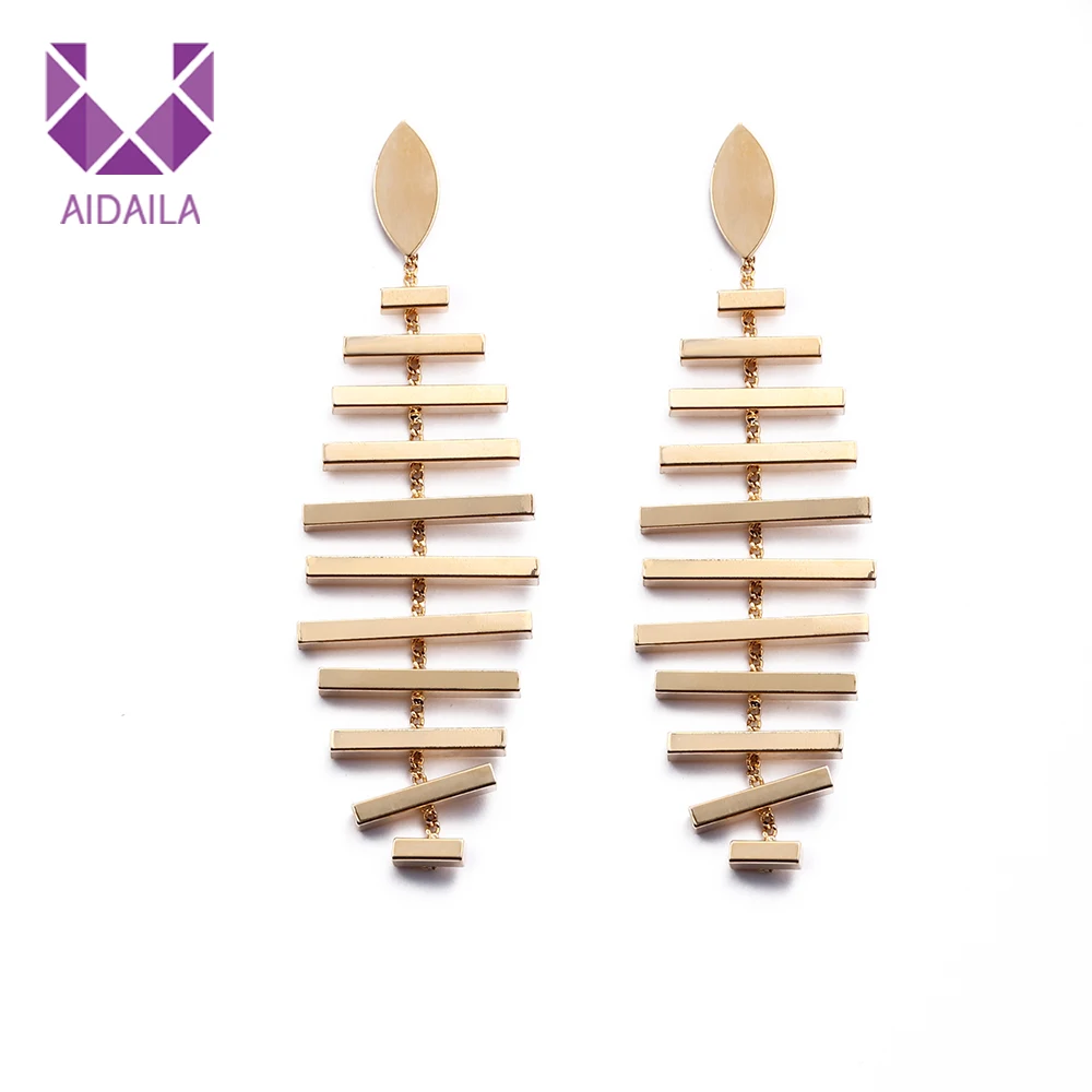 

Unique Fishbone Geometrical Drop Earrings for Women Gold Color Multi Bar Metal Earrings High Quality Factory Wholesale