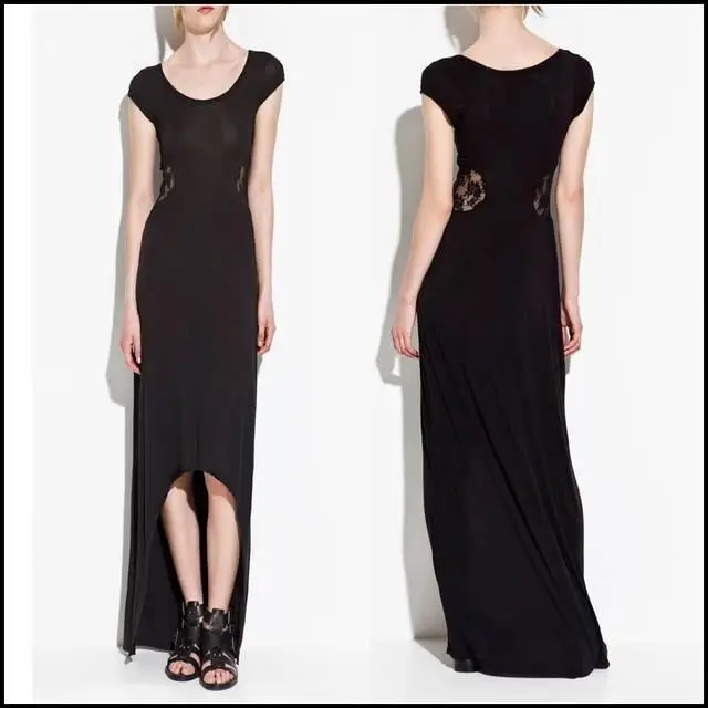 2013 New Ladies' black sexy waist lace hollow out Trumpet Tight Dresses Vintage cutout short front long back Party Evening dress | Женская