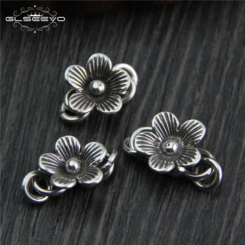 

2PC 925 sterling silver Flower accessories with ring S buckle DIY necklace bracelet pure silver connectors clasps clips XA0062