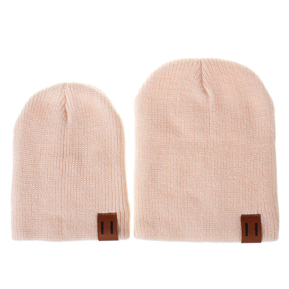 

2PCS Mom&Me Solid Color Crochet Knit Winter Warm Hat Pom Beanie Cap New Girls Boys Kids Soft Cute Wool skully hats Beanies 2019